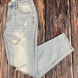 Judy Blue Jeans Womens 7/28 Light Blue Boyfriend Fit Stretch Distressed JB88333